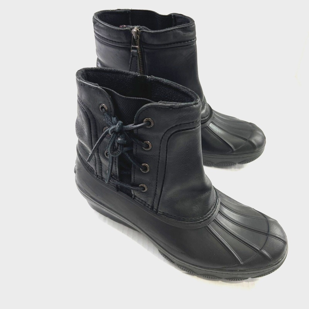 Sperry Top-Sider Womens 8M Black Saltwater Wedge Tide Quilted Rain Boot Casual